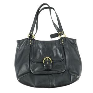 Coach Black Leather Shoulder Bag with Gold Accents